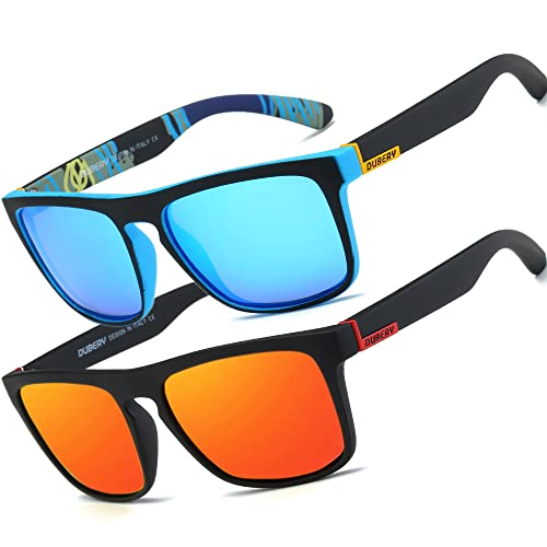 HGDGears Polarisierte Sonnenbrille für Herren Damen-UV400 Schutz Leicht Retro Klassische Vintage-Ideal für Autofahren,Reisen,Angeln,Outdoor-Aktivitäten（Rot+Blau）