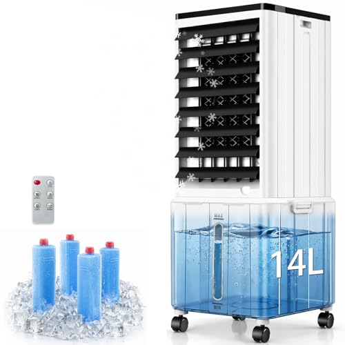 Klimaanlage Mobil, 14L 60W Klimaanlage ohne Abluftschlauch mit 12H Timer, 3 Modus, 40dB, 120°Oszillation, Abnehmbare Wassertank, Fernbedienung, Leise Klimagerät Air Conditioner für Wohnung Zimmer