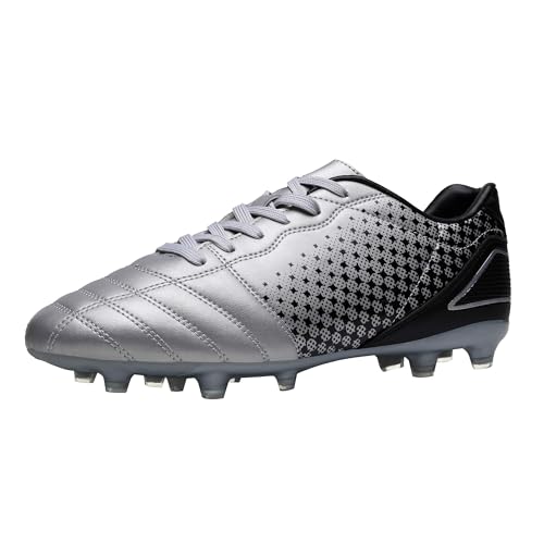 DREAM PAIRS Herren Fußballschuhe Professionelle Trainingsschuhe Stollen Spikes Cleats Outdoor Sport Football Schuhe,Size 42,Silber/Schwarz,SUPERFLIGHT-1