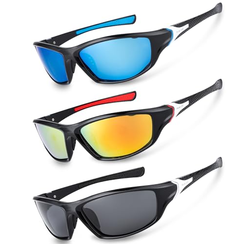 Camptrip 3 Paar Sonnenbrille Herren Sport Sonnenbrille UV 400 Polarisierte Sportbrille Blau Sunglasses für Herren Damen zum Radfahren Ski Golfen Angeln Fahren Wandern