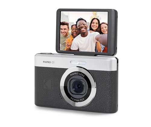 Kodak Pixpro C1 – Digitalkamera, ultrakompakt, 13 MP BSI CMOS, 4-facher Zoom, 6,1 cm (2,8 Zoll) LCD-Display, LED-Blitz, integrierter Akku – Schwarz