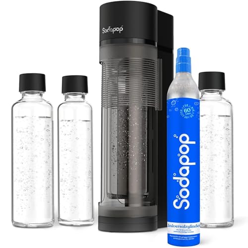 Sodapop Wassersprudler Logan, inkl. 3x Glasflasche (2x 850 & 1x 600 ml) und 1x CO₂-Zylinder, Starterset,Matt Schwarz, Höhe 42,6 cm