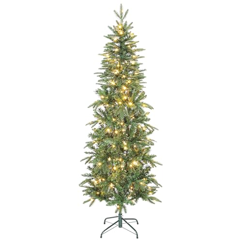 HOMCOM Weihnachtsbaum künstlich 180 cm Christbaum mit 605 dichten Zweigen, 200 warmweiß LED, Tannenbaum mit 8 Modi, für Indoor, Grün