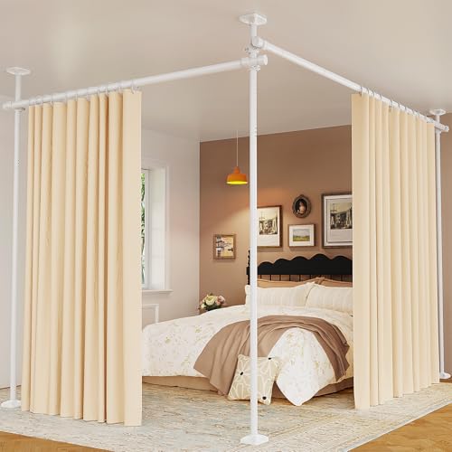 Yeabett Raumtrenner ohne Bohren - Freistehende Raumteil-Konstruktion, Höhe (122-305cm) & Breite (70-290cm) verstellbar, Stabile Edelstahl-Trennwand für jedes Zimmer, Weiß