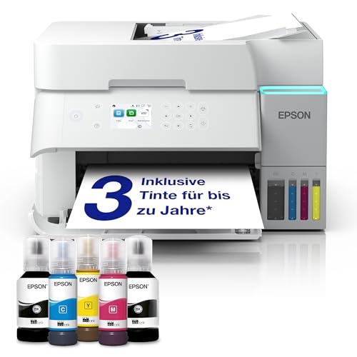 Epson EcoTank ET-3956 Weißer A4-Multifunktionsdrucker mit Wi-Fi & AirPrint Tintentank, automatischem Dokumenteneinzug, Duplexdruck, Scannen & Kopieren, bis zu 3 Jahre Tinte im Lieferumfang enthalten
