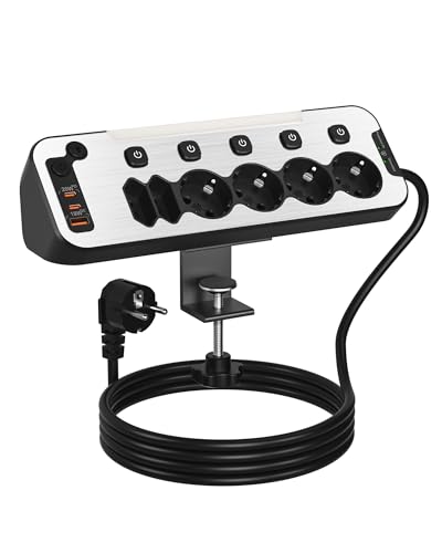 Steckdosenleiste Schreibtisch mit Schalter, Tischsteckdose mit USB C PD20W