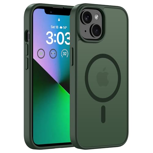 ORDA Magnetisch Hülle für iPhone 13 Mini 5,4 Zoll Kompatibel mit MagSafe, Transluzente Matt Rückseite Kameraschutz Stoßfest Handyhülle für iPhone 13 Mini Grün