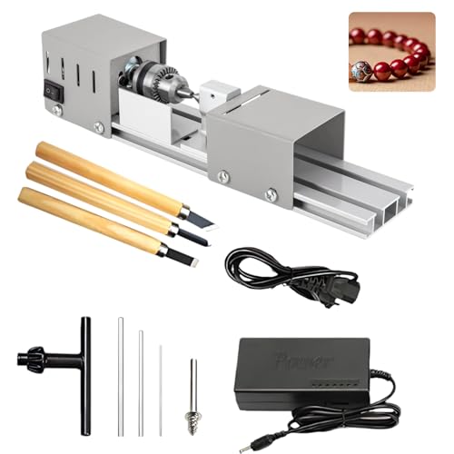 Mini Drehmaschine 125W Drehbank 2000-8000U/min, Metall Kleine Drehbank mit 7 Gang Einstellung, Klemmbereich von 0.02-0.24 Zoll, Drehmaschine Metall für Dreh, Einstech, Schleif