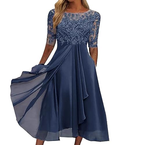 Dresses for Women, Abendkleider Damen Sommerkleid Lang Kleid Elegant Chiffon Spitze Swing Cocktailkleid Festliche Kleider Hochzeitsgast Brautjungfernkleider Partykleid