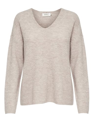 ONLY Damen ONLCAMILLA V-Neck L/S Strickpullover KNT 15204588, Pumice Stonedetail:Melange,L