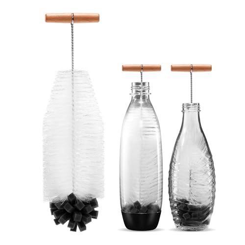 vinlley Die 35 cm Bürste ist ideal für Sodastream-Glas- und Duo-Kunststoffflaschen. Sie hat Harte Borsten und einen weichen Schwamm, reinigt kraftvoll, ohne die Flasche zu beschädigen.