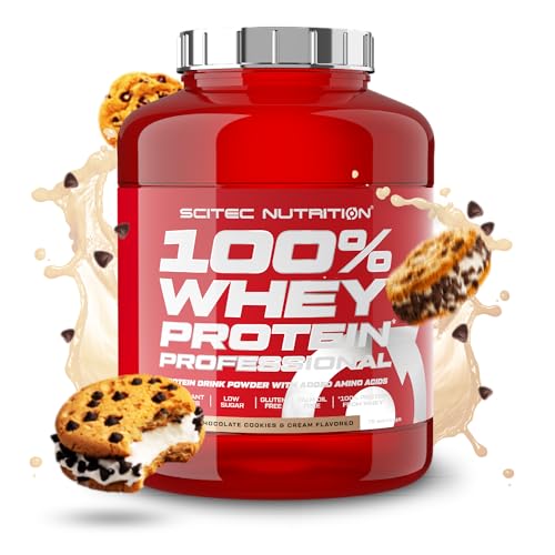 Scitec Nutrition 100% Whey Protein Professional - Angereichert mit zusätzlichen Aminosäuren und Verdauungsenzymen - Glutenfrei - Palmölfrei, 2.35 kg, Schokolade-Cookies & Cream