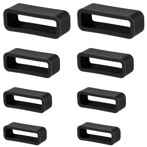 Larrel 8 Stück Silikon Uhrenarmband Schlaufe, 14/16/18/20 mm Silikon UhrenarmbandHalter Schwarz Ersatz Uhrenband Schlaufe Uhrenarmband Befestigungsringe Unisex UhrenarmbandVerschlussring Zubehör