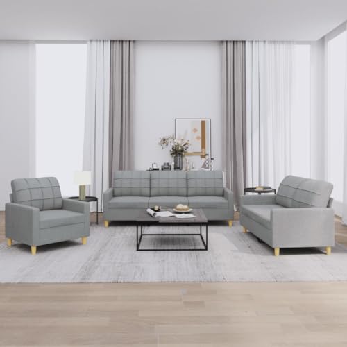 Refined Sessel Couch mit Kissen, Sofa Wohnzimmersofa mit Armlehnen, Couchgarnitur Designsofa Sitzmöbel Polstermöbel 3-TLG. Sofagarnitur mit Kissen Hellgrau Stoff
