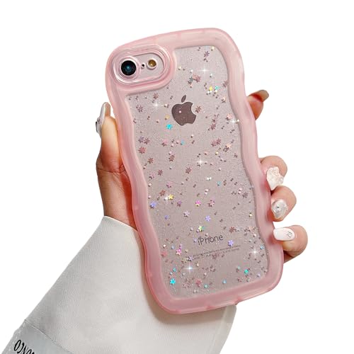 ZTUOK Schutzhülle für iPhone 6/6S für Mädchen und Frauen, niedliches, klares, glitzerndes Stern-Design, lockig,TPU-Glitzer-Hülle für iPhone 6/6S,Rosa