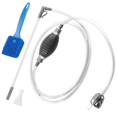 KOUHA Aquarium Reinigungsset Aquarium Sauger Handpumpe Aquarium Wasserwechsel mit Reinigungs-Scheuerschwamm/-Bürste für Aquarium Wasserwechsel und Filter Sandreinigung (grau)