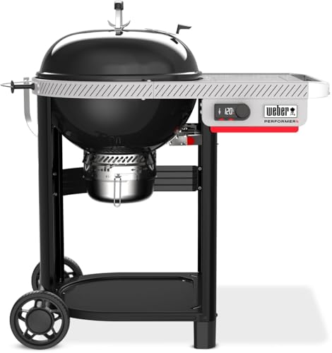 Weber Performer Smart Holzkohlegrill, 57 cm, Schwarz, mit digitalem Temperaturregler und Seitenablage