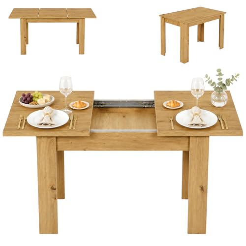 ZECIIYE Esstisch ausziehbar 90-125cm, ausziehbarer Küchentisch für 2-6 Personen, Holztisch mit Melamin, platzsparend für Esszimmer, Küche & Home-Office, Eiche-Optik, 125x60x76.5cm