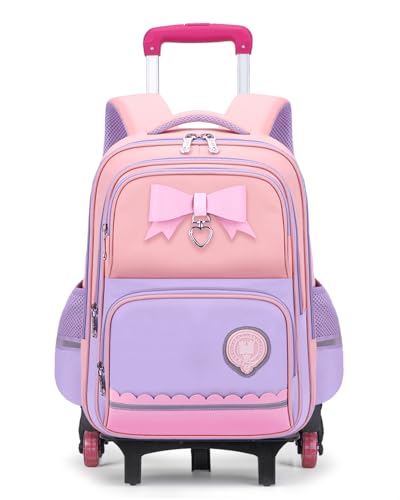 Amythe Schulranzen mit Rollen für Mädchen, Schulrucksack 1.-5. Klasse Lila