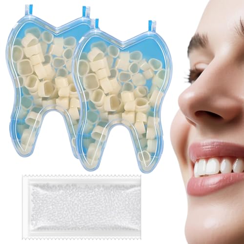 Teegxddy 100 Stück 2 Arten Temporäre Widerstandsfähige Zahnkrone,Zahnersatzset,Temporäres Zahnreparatur Set,Für Zähne Vorne, Backenzahn,Mit Zahnzement 20g