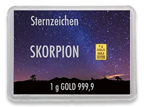 Goldbarren 1g – Sternzeichen Motivbox – Geschenk - Valcambi ESG - Feingold 999,9 (Skorpion: 24. Oktober - 22. November)