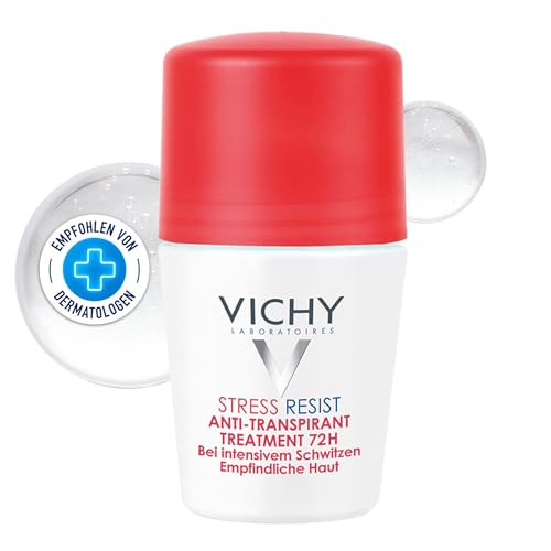 VICHY Deo Roll-on Intensiv-Anti-Transpirant Stress resist, Für leicht reizbare Haut, 72 Stunden Wirkung, Mit Anti-Transpirationswirkstoffen und absorbierenden Mineralstoffen, Dermo Tolerance, 50 ml