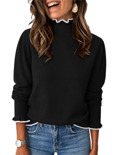 Rapbin Damen Pullover Strickpullover Stehkragen Elegant Langarm Sweatshirt