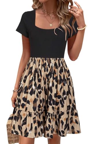 Newshows Sommerkleid Damen Knielang Strandkleid Sommer Outfits Kleid Elegant Kurz Partykleid Mit Taschen Floral-1,L