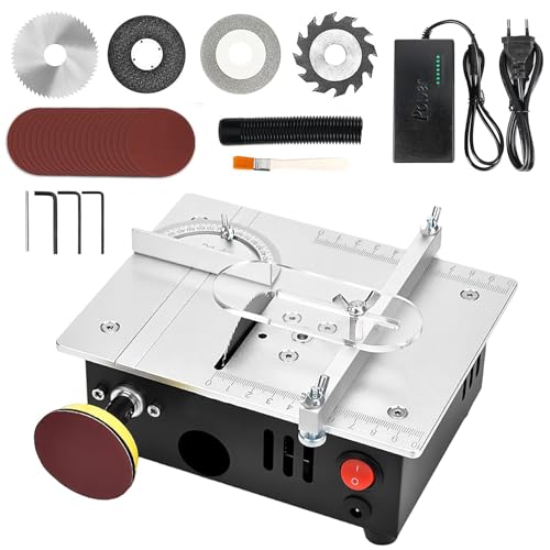 Mini-Tischkreissäge, verstellbare Präzisions-Elektro-Tischkreissäge, verstellbare Sägeblatthöhe, mit 4 Sägeblättern, 7 Geschwindigkeitsstufen, für die Holzbearbeitung
