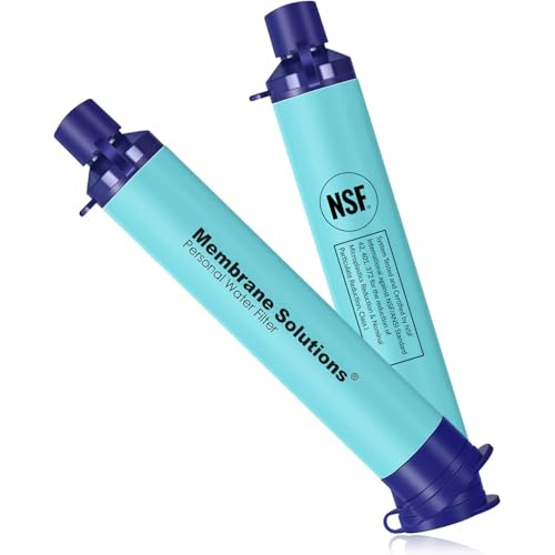 Membrane Solutions Wasserfilter Outdoor Camping, Trinkwasserfilter für 5000 Liter gefiltertes Wasser, Filtergenauigkeit bis zu 0,1 Mikron, Entfernt 99,9999% E.coli, BPA-frei, 2 Pack