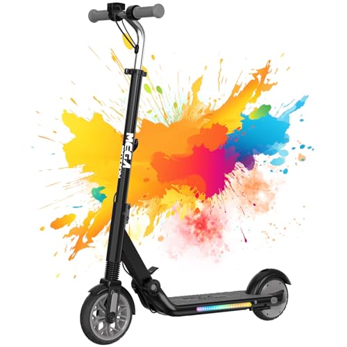 MEGA MOTION E Scooter Kinder, 8/12/16 km/h, Faltbarer E Scooter für Kinder 6-12 Jahren, 8KM Reichweite und 7-farbigen Lichtern, Elektroroller, für Jungen und Mädchen