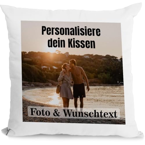 Personalisiertes Kissen 40x40 cm mit Foto & Kissenfüllung – Individuelles Fotokissen mit Bild – Personalisiertes Geschenk für Frauen, Männer & Freundin – Dekokissen & Kuschelkissen, Weiß/Weiß