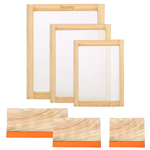 Yayatty 5 Stück Siebdruck Kit Siebdruck Rahmen Set, 3 Größe Holz Siebdruckrahmen mit Mesh, Siebdruck Rakel für Den Siebdruck