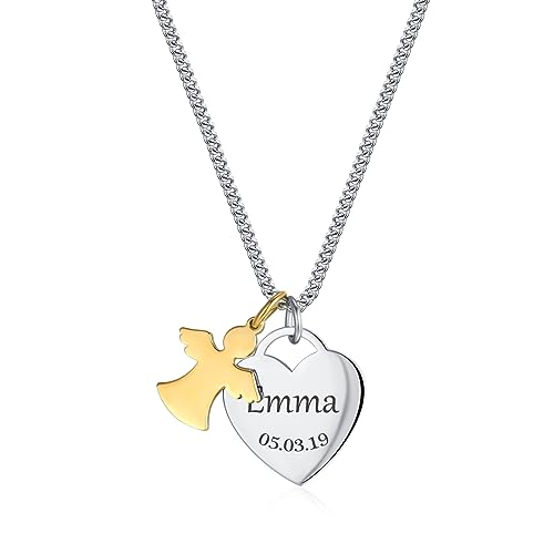 TMT Personalisierte Taufkette für Mädchen mit Schutzengel oder Kreuz (silber & rose-gold) | Kette mit Namen Gravur | Ideal als Geschenk zur Einschulung, Firmung, Taufe, Taufgeschenke für Mädchen