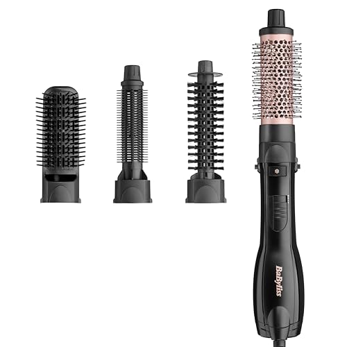 BaByliss Smooth Finish 1200, Warmluftbürste mit 5 Aufsätzen, Volumen/Formen/Glätten, 3 Temperaturstufen, Ionen-Technologie, 1200 W Föhnbürste, AS122E