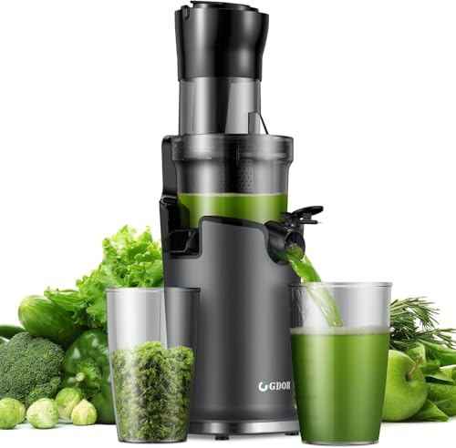 GDOR Slow Juicer Entsafter für Gemüse und Obst mit 90mm XL Einfüllöffnung, Hohe Saftausbeute Entsafter, Leise & BPA-frei Juicer, Einfach zu Reinigen Saftpresse Elektrische mit 2 Gläsern & Bürste 200W