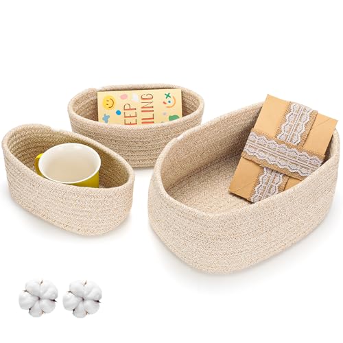 AiQInu 3er Aufbewahrungskorb Aus Baumwolle, Korb Aufbewahrung, Aufbewahrungskorb Geflochten, Aufbewahrungskörbe Für Bad, Küche, Kinderzimmer, Schrank, Wohnzimmer