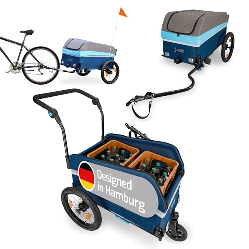 Snuutje 2-in-1 Fahrradanhänger und Handwagen | perfekt als Einkaufstrolley und Transportwagen | Lastenanhänger fürs Fahrrad | wie Bollerwagen faltbar mit Dach