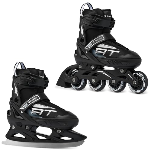 RAVEN Profession 2in1 Schlittschuhe Inlineskates Inliner für Kinder und Erwachsene verstellbar (Black, 38-42 (25cm-27,5cm))