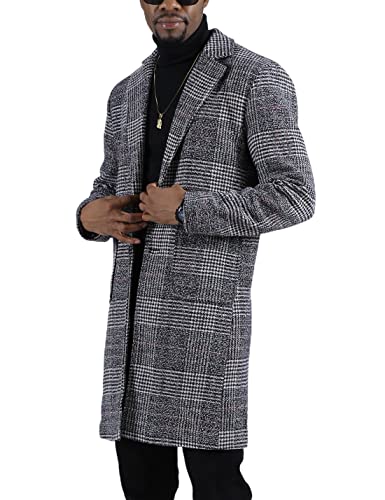 UANEO Herren Trenchcoat Einreiher Plaid Mid Long Peacoat Pea Coats, Dunkel_Grau, Medium