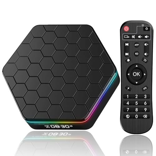 Android TV Box 12.0, Android Box 4GB RAM 32GB ROM H618 Quad Core Cortex-A53 CPU Unterstützung WiFi 6 5GHz+2.4GHz Dual-WiFi Bluetooth 5.0 LAN 100M Ethernet 3D 6K UHD/H.265 Smart Box