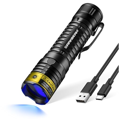 DARKBEAM UV Taschenlampe Schwarzlicht 365nm, LED Taschenlampen Ultraviolett Wiederaufladbar USB Woodsche Lampe Schwarz Licht, Detektor für Haustier Urin, Bernstein, Mineralien,Uran Glas, Harz Härten