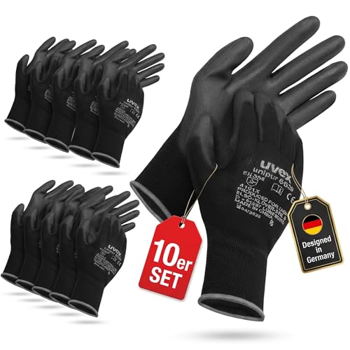 Uvex Montagehandschuhe Unipur 6639 – Leichter Schutz für trockene & leicht feuchte Bereiche – 10 Paar, Größe 09/L, Schwarz