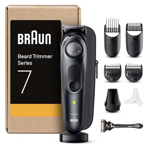 Braun Barttrimmer Series 7, Elektrischer Bartschneider Herren mit 8 Zubehörteile, Ultrascharfe ProBlade Klinge, 100 Min Akkulaufzeit, Kabelloser Bartrasierer, 40 Längen, Wasserdicht, BT7441, Schwarz