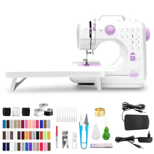 Portable Nähmaschine mit Anschiebetisch für Anfänger Tragbare Elektrische Nähmaschine mit LED-Licht und Nähzubehör für Kleidung, Kissenbezüge, Bettlaken,Vorhängen