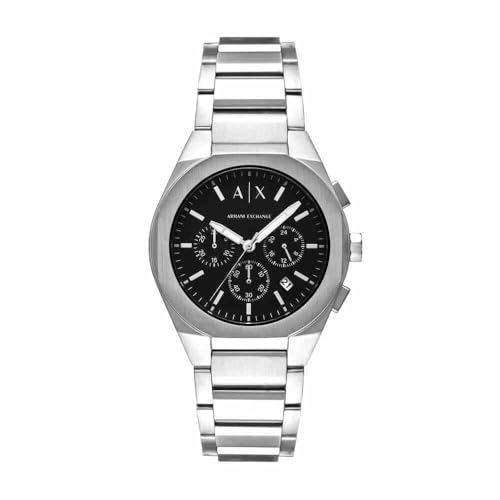 Armani Exchange Watch for Men, Chronograph Movement and 46mm Case Size with Stainless Steel, Leather or Silicone Strap