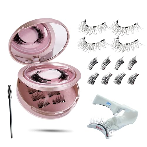Magnetische Wimpern, 3 Paar Magnet Wimpern Ohne Eyeliner, Vollwimpern & 3/4 Halbwimpern Styles Magnet Wimpern Natürlicher Look,4-Magnet Upgrade Mit Applikator Kein Kleber erforderlich