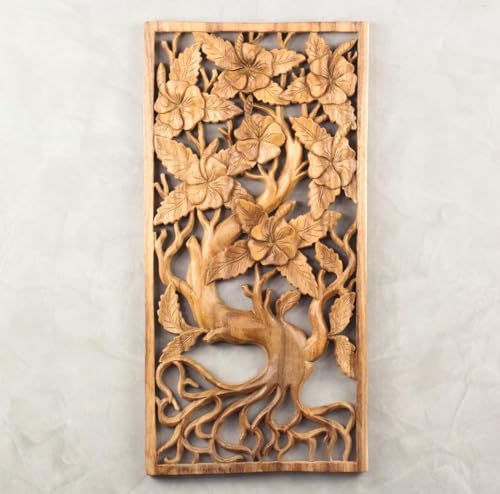Oriental Galerie Lebensbaum Symbol Panel Paneel Wandbild Wanddeko Baum Schnitzerei Relief Deko Holz ca. 60 cm