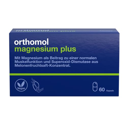 Orthomol Magnesium Plus - für eine normale Muskelfunktion - mit 150 mg Magnesium pro Kapsel und Superoxid-Dismutase aus Melonenfruchtsaft-Konzentrat, 60 St. Kapseln