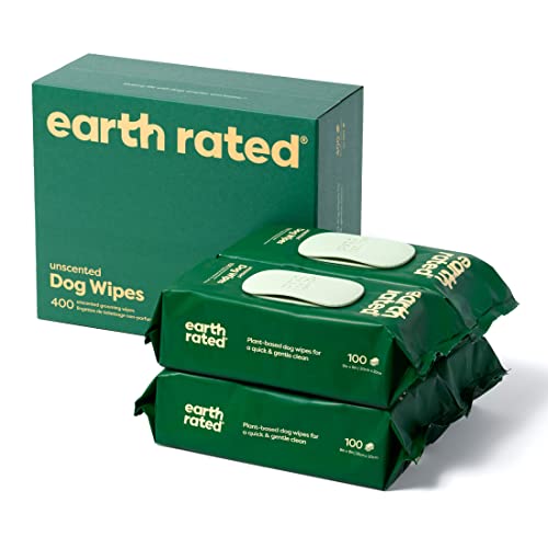 Earth Rated Feuchttücher für Hunde, Dicke Pflegetücher auf pflanzlicher Basis zur einfachen Anwendung an Pfoten, Körper und Hintern, unparfümiert, 400 Stück